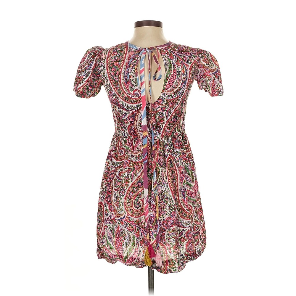Alix of Bohemia Paisley Cotton Mini Dress Tie Back Tassel XS Artisan  Eclectic